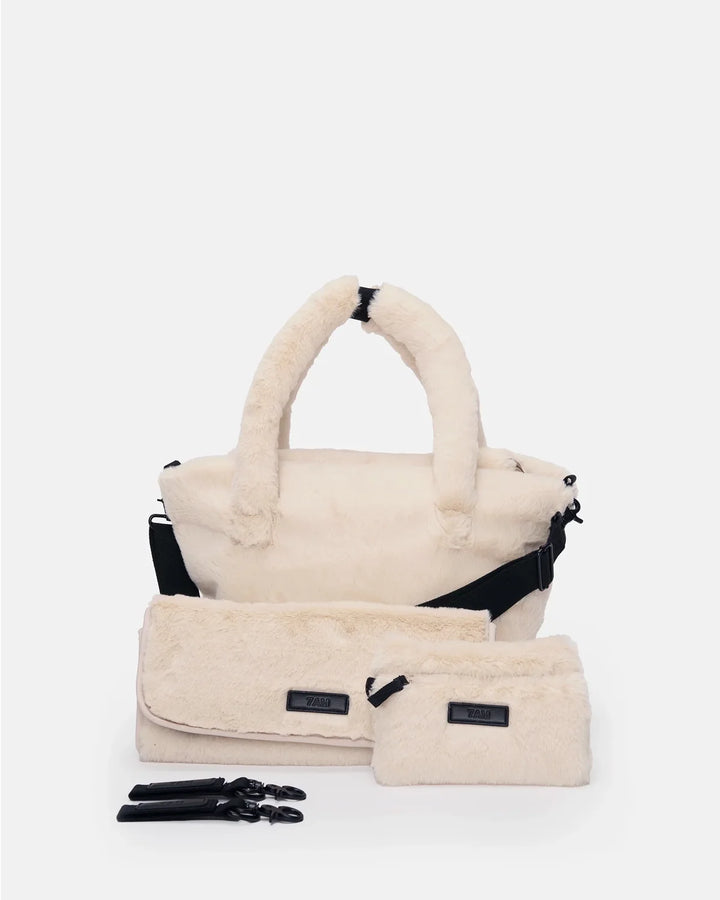 7AM Enfant Ushuaia Diaper Tote - Arctic White Faux Fur