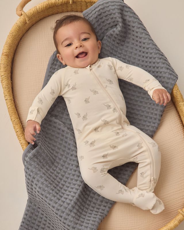 Quincy Mae Bamboo Zip Footie - Elephants