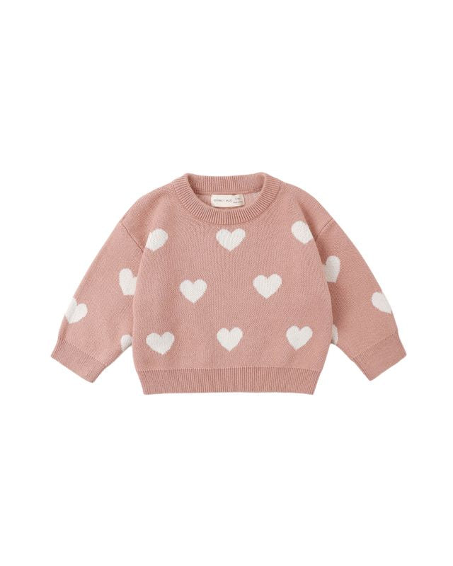 Quincy Mae Heart Knit Sweater - Pink