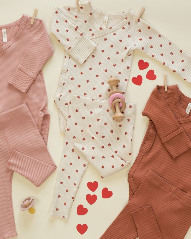Quincy Mae Side Snap Bodysuit - Red Hearts