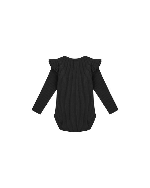 Rylee + Cru Shoulder Ruffle Bodysuit - Black