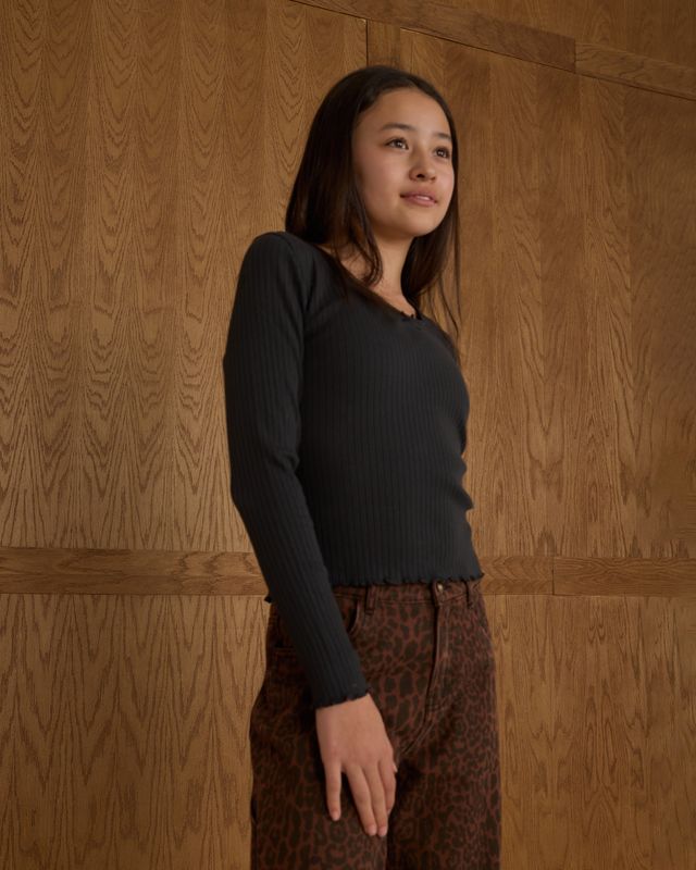 Rylee + Cru Teen Ribbed Long Sleeve - Black