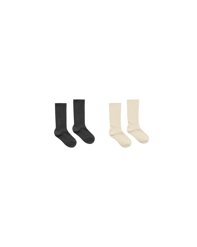 Rylee + Cru Ribbed Socks, 2-pack - Black, Antique