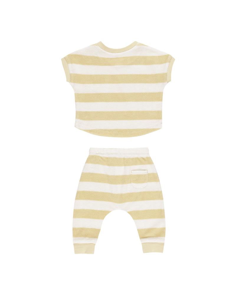 Quincy Mae Terry Tee + Pant Set - Yellow Stripe