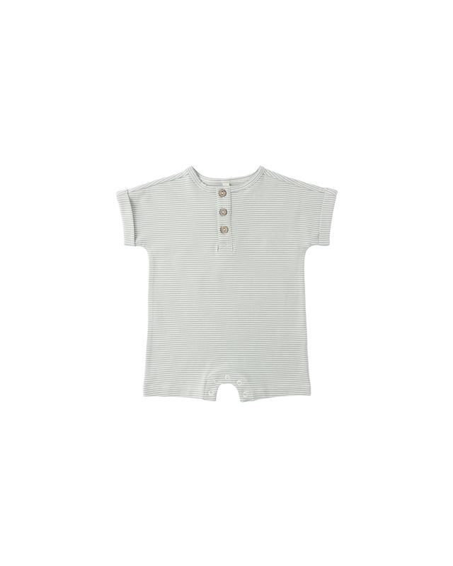 Quincy Mae Short Sleeve One-Piece - Sage Micro Stripe