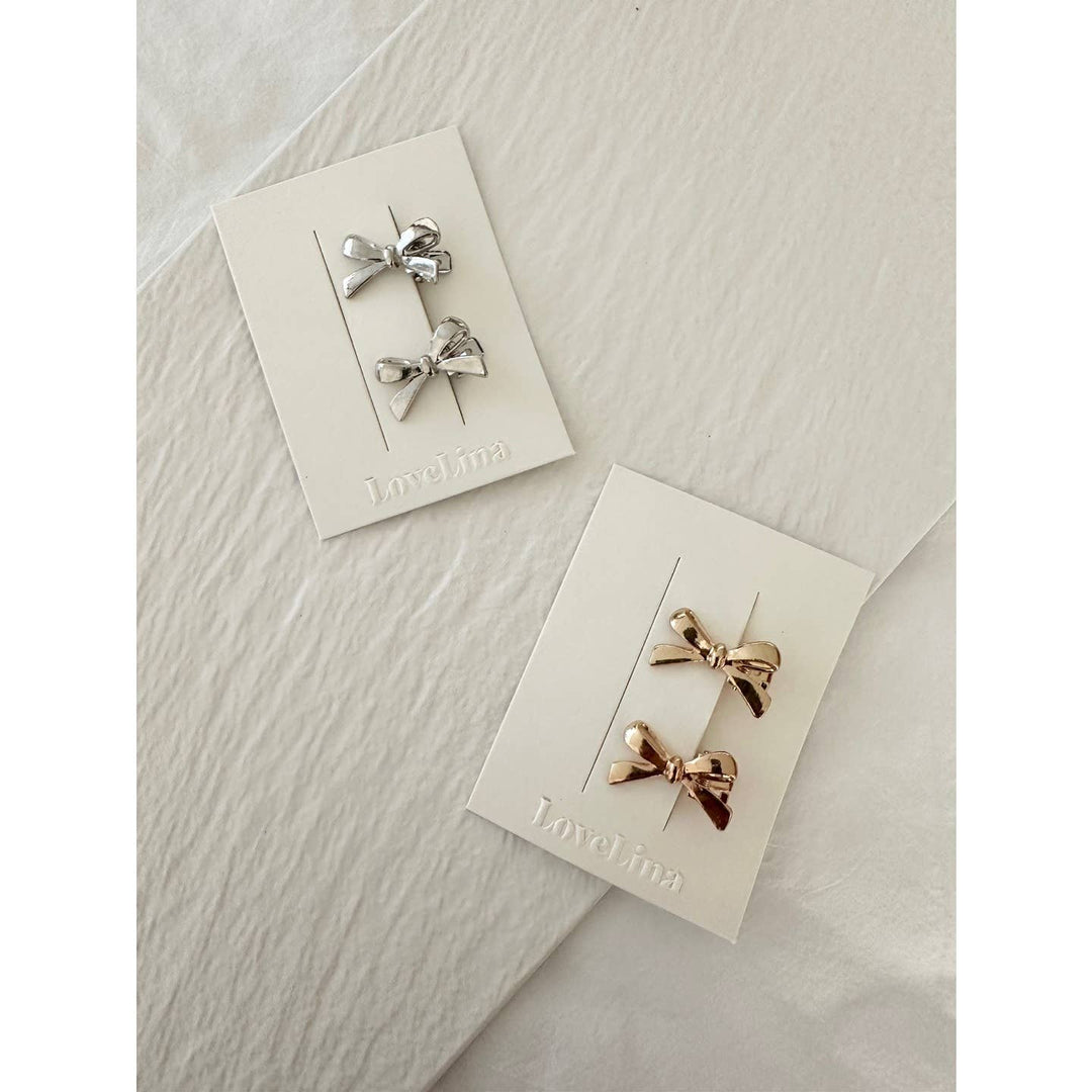 LoveLina Gold and Silver Mini Ribbon Hair Clips