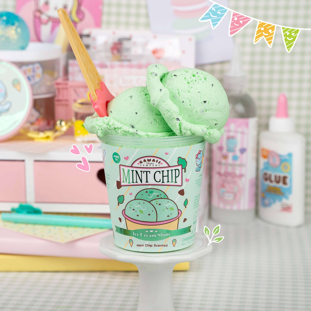 Kawaii Slime Mint Chip Scented Ice Cream Pint Slime