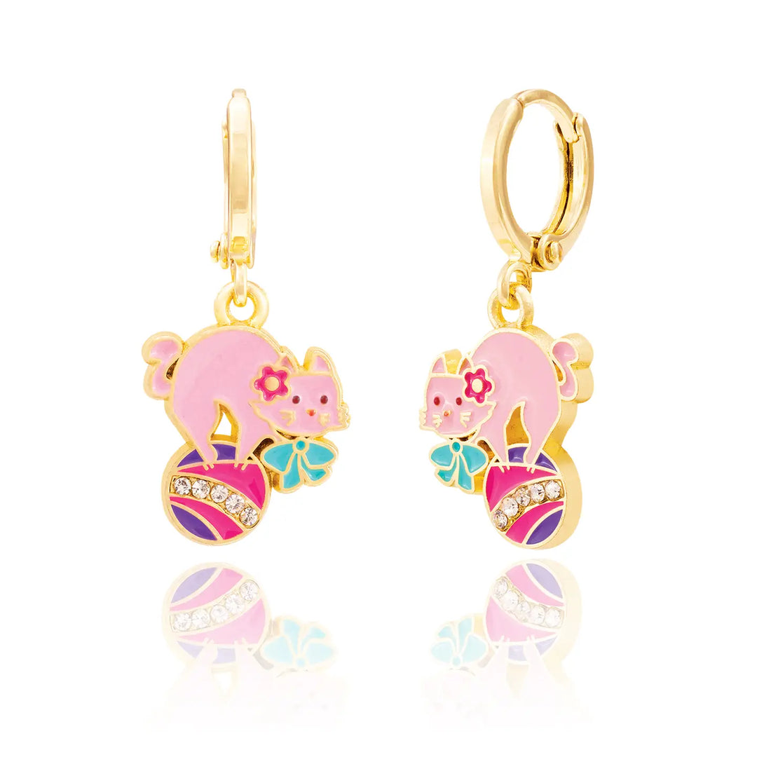 Girl Nation Huggie Hoop Dangle Earrings - Purr-Fect Kitty