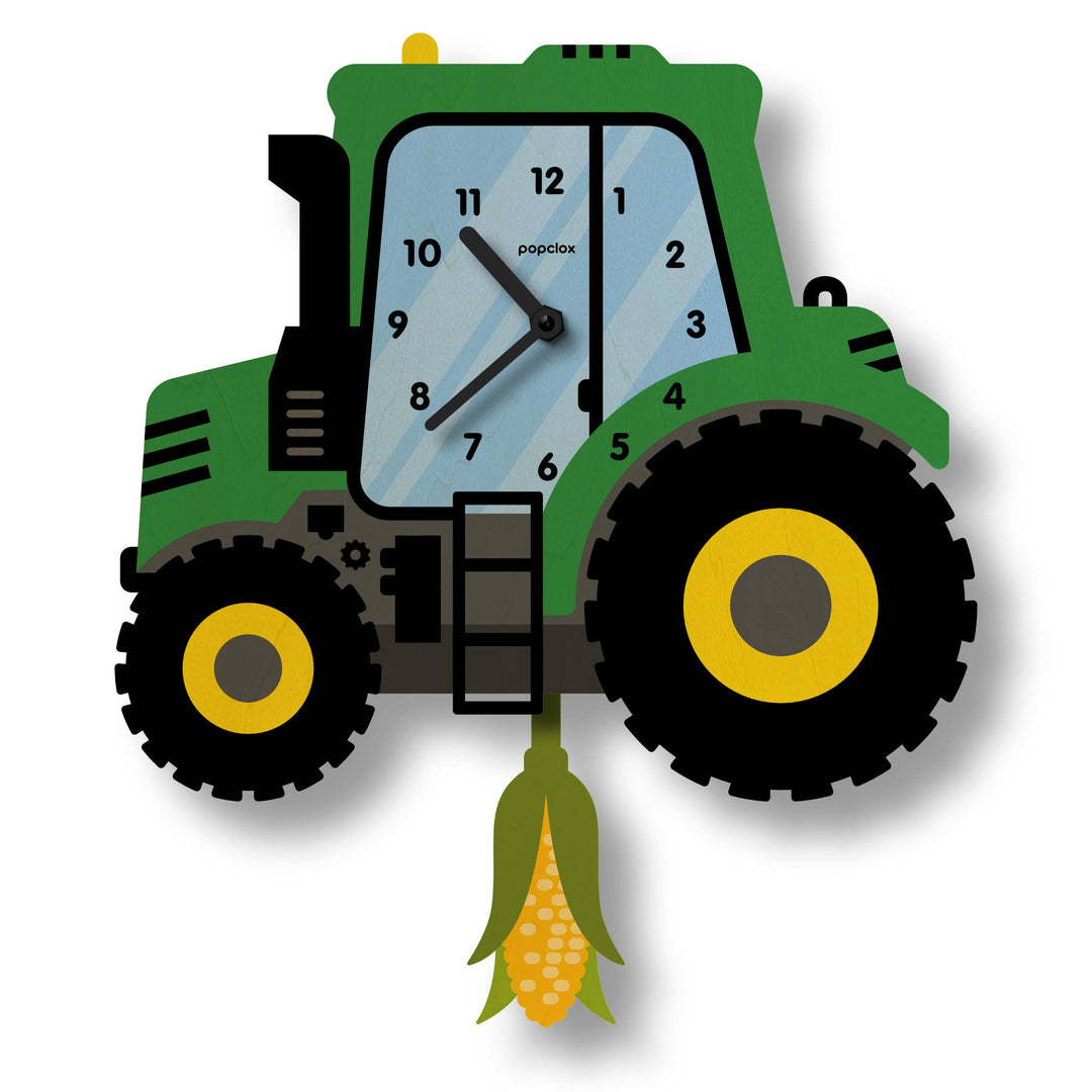 Popclox Green Tractor Pendulum Clock - Wood