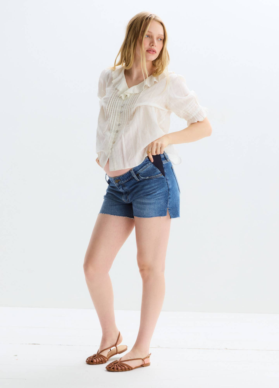 Hatch Collection The Cut Off Maternity Denim Short - True Indigo