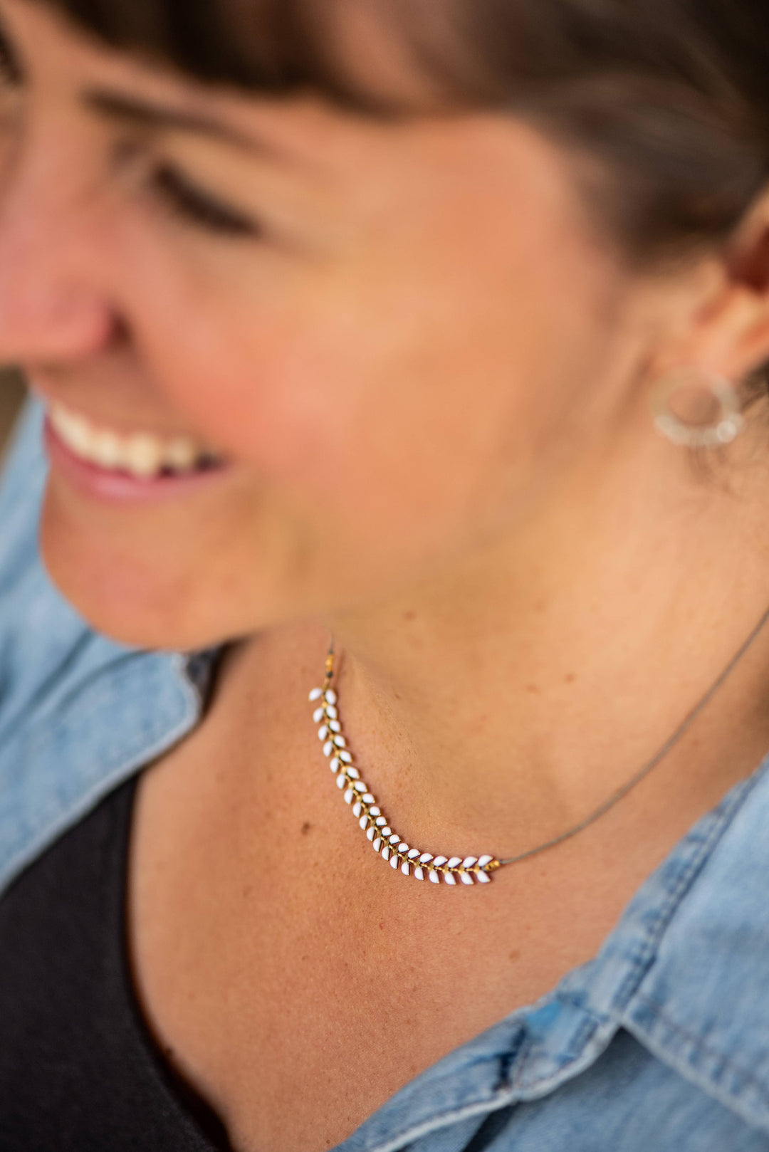 Bronwen Cascade Enamel Necklace - White