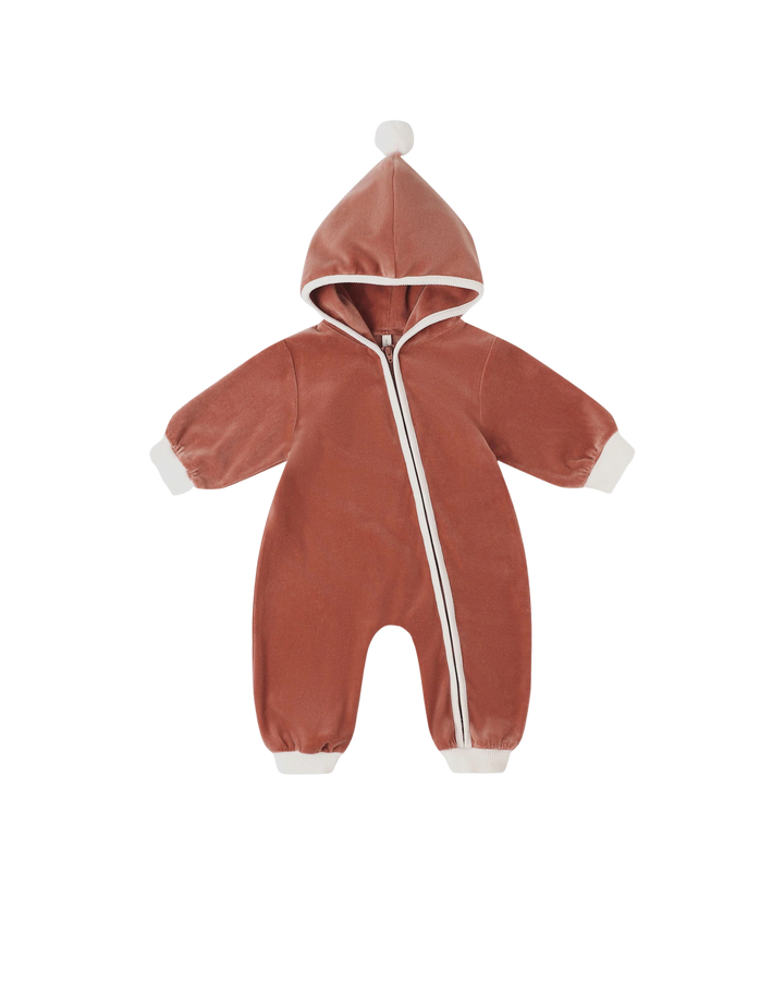 Quincy Mae Velour Zip Jumpsuit - Cranberry