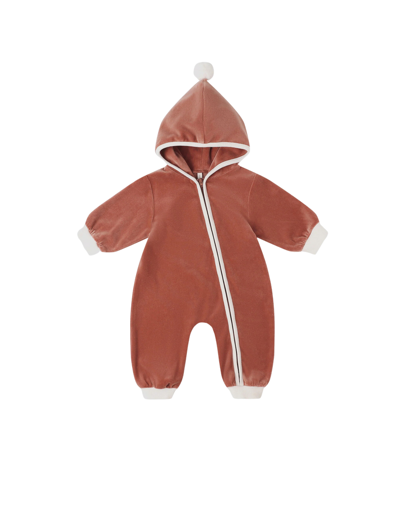 Quincy Mae Velour Zip Jumpsuit - Cranberry