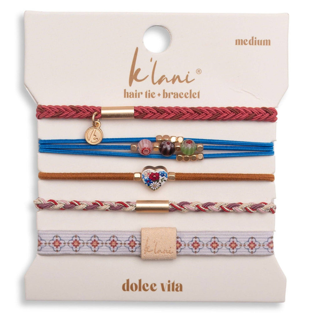K'lani "Dolce Vita" Floral Glass Beads with Gold Accents Hair Tie Bracelets