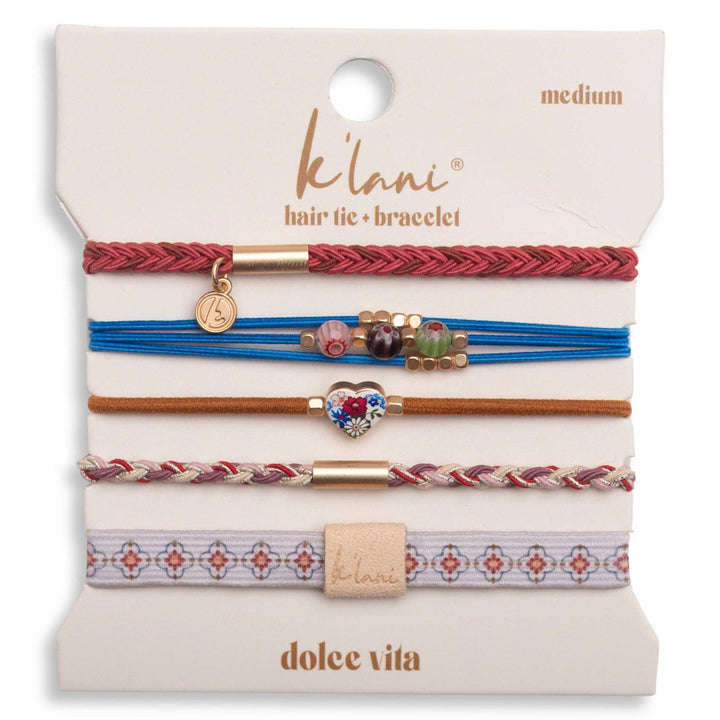 K'lani "Dolce Vita" Floral Glass Beads with Gold Accents Hair Tie Bracelets
