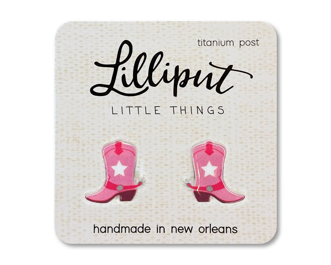 Lilliput Little Things Pink Cowgirl Boot Earrings - Pink Western Earrings