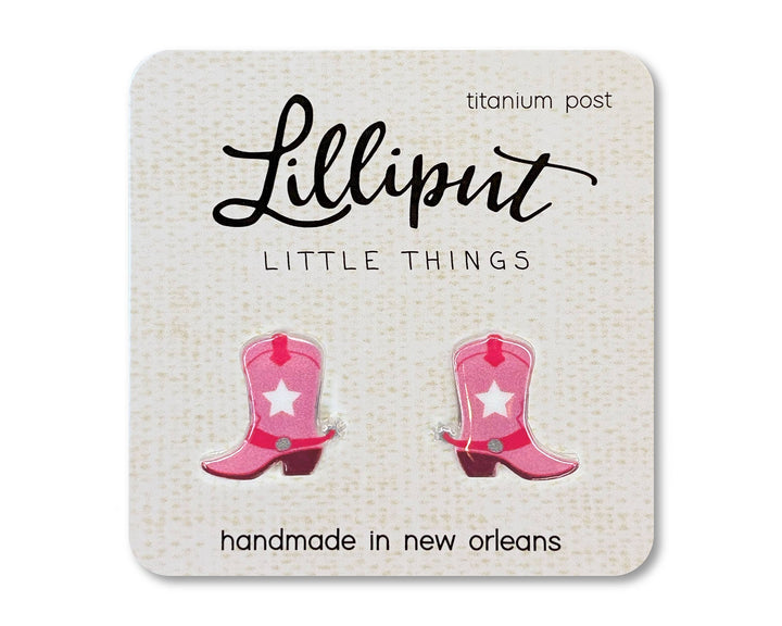 Lilliput Little Things Pink Cowgirl Boot Earrings - Pink Western Earrings