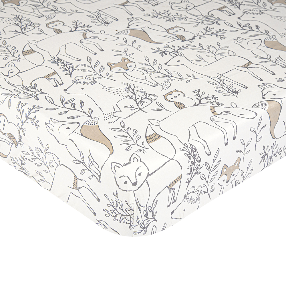 Crane Baby Crib Sheet - Ezra Woodland