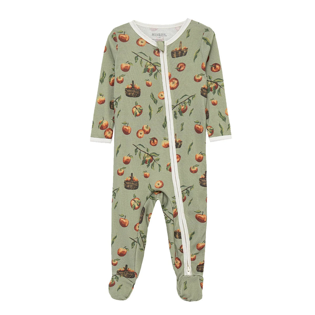 Milkbarn Organic Cotton Zipper Footed Romper - Apple Orchard