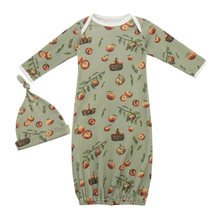 Milkbarn Organic Cotton Newborn Gown & Hat Set - Apple Orchard
