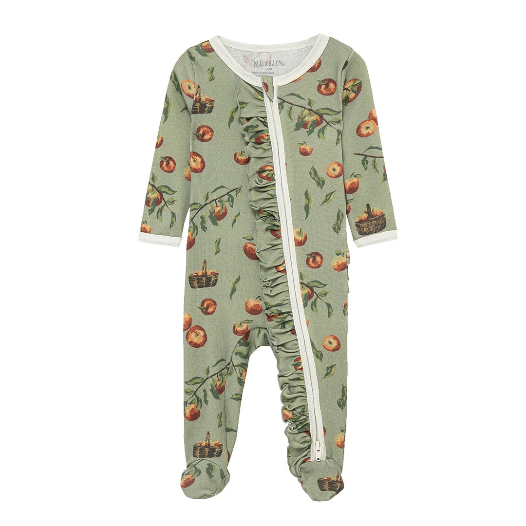 Milkbarn Organic Cotton Ruffle Footed Romper - Apple Orchard