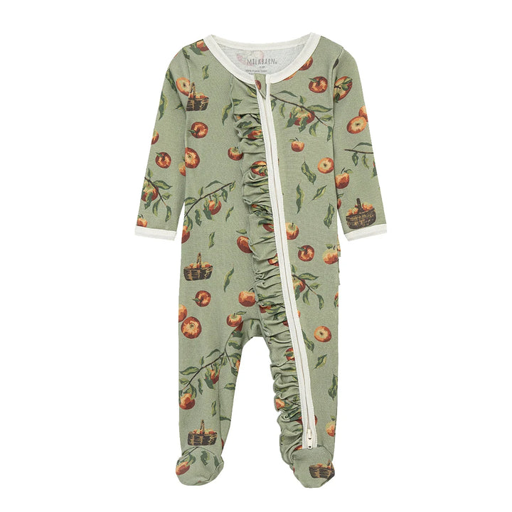 Milkbarn Organic Cotton Ruffle Footed Romper - Apple Orchard