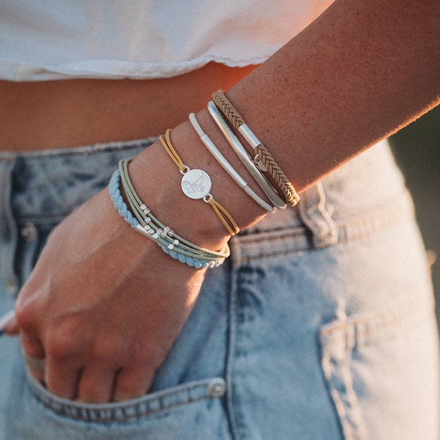 K'lani  "Grow" Earthy Toned Silver Palm Tree Charm Hair Tie Bracelets