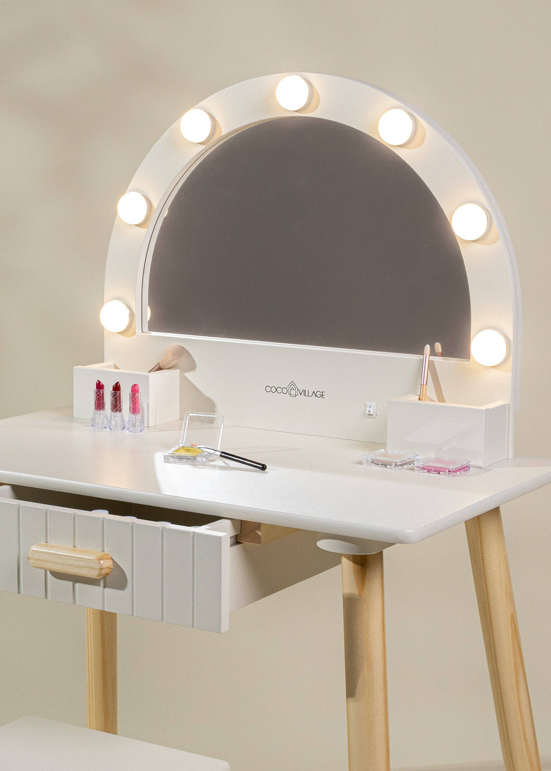 Coco Village Wooden Play Vanity with Lighted Mirror & Stool
