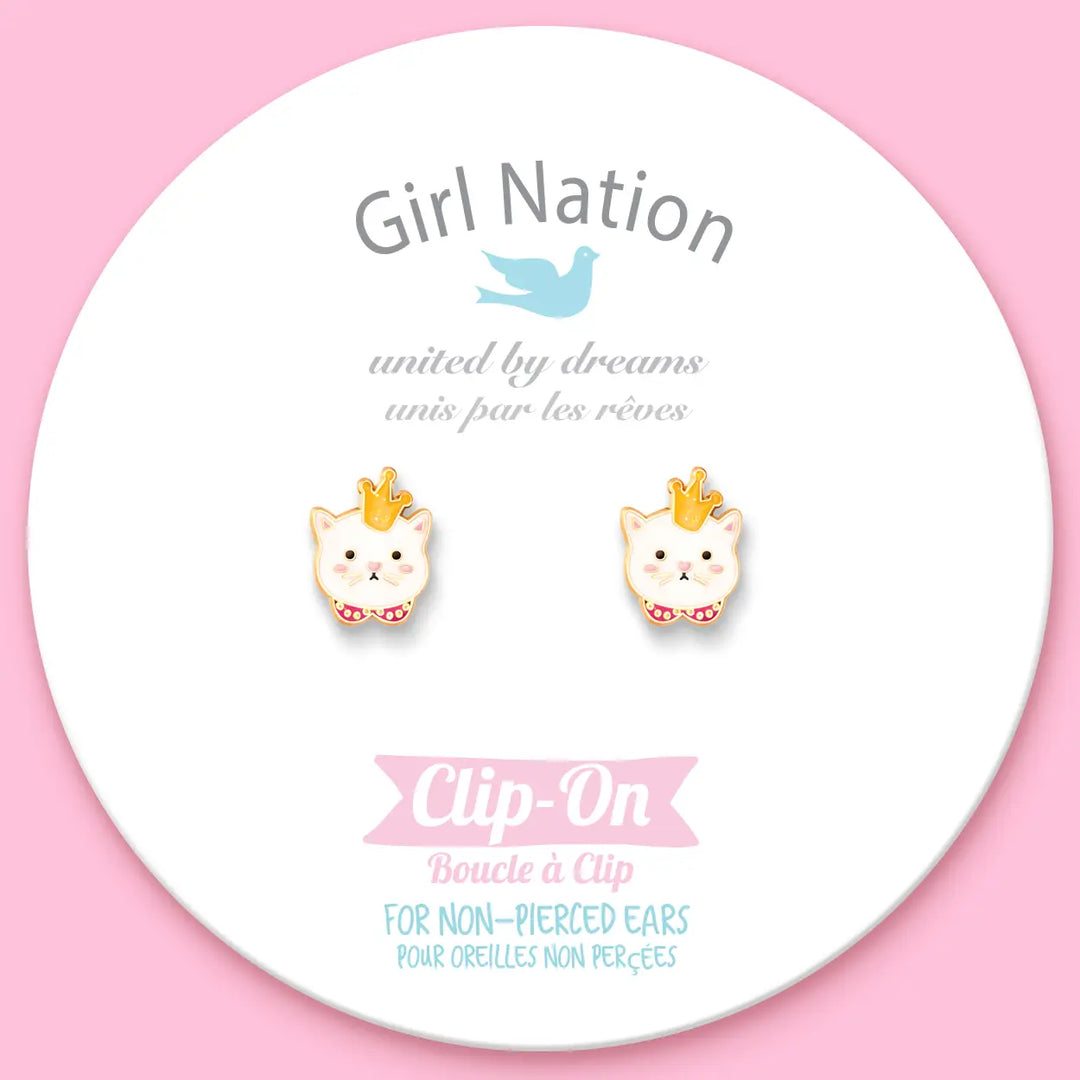 Girl Nation Clip-On Cutie Earrings - Kitty Princess