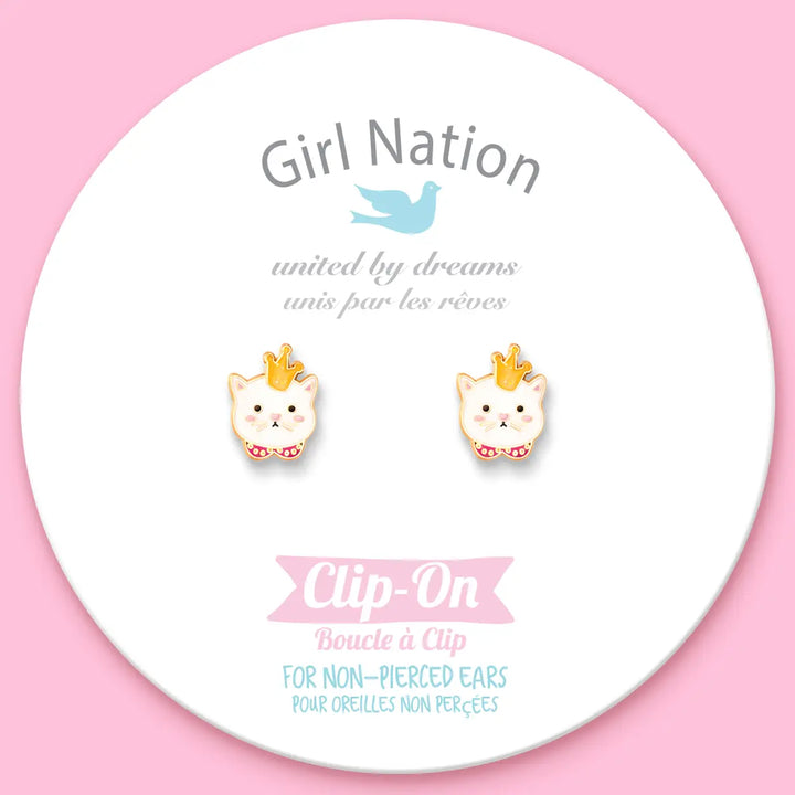 Girl Nation Clip-On Cutie Earrings - Kitty Princess