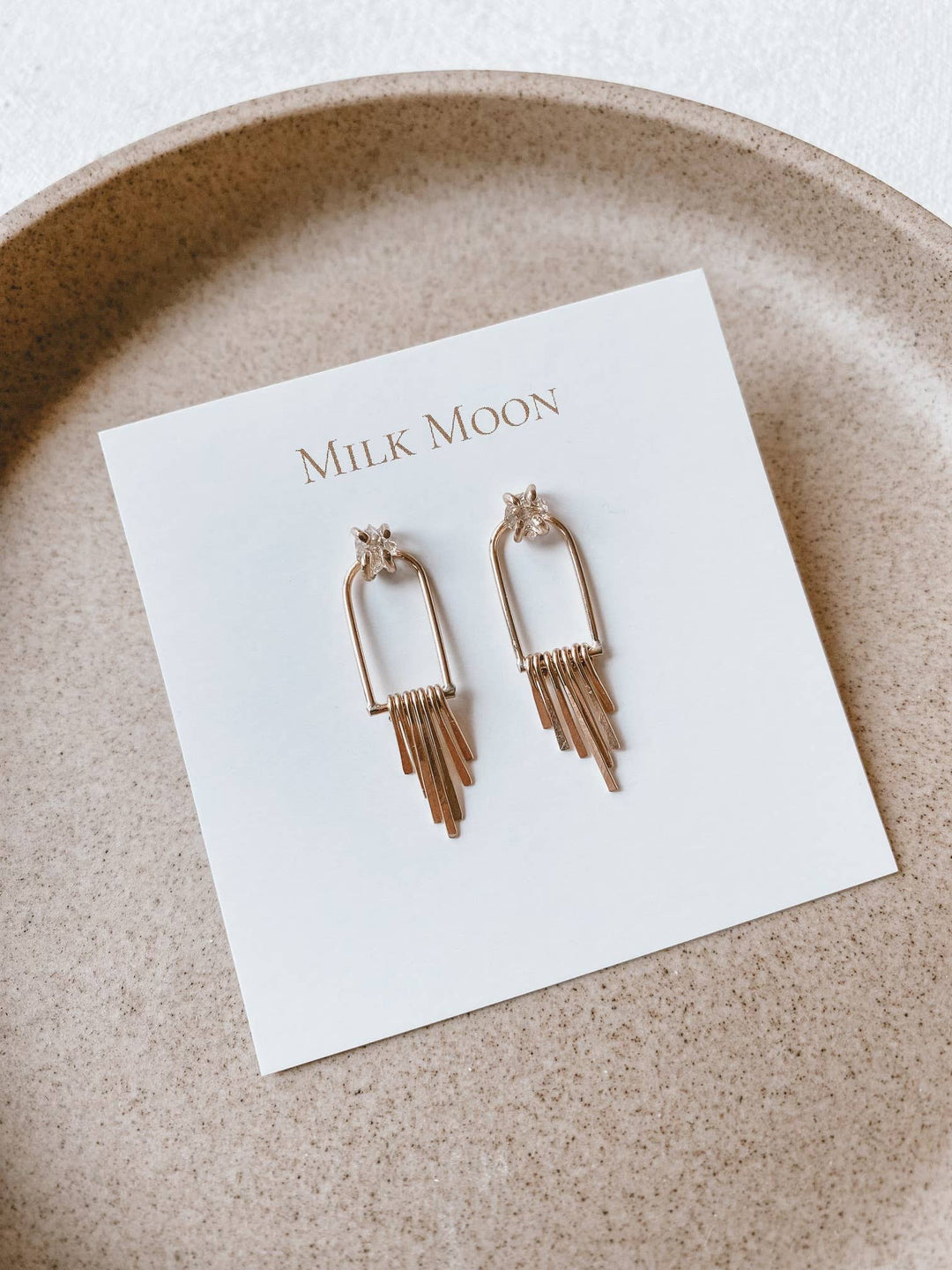 Milk Moon Fringe Earrings - Herkimer Quartz