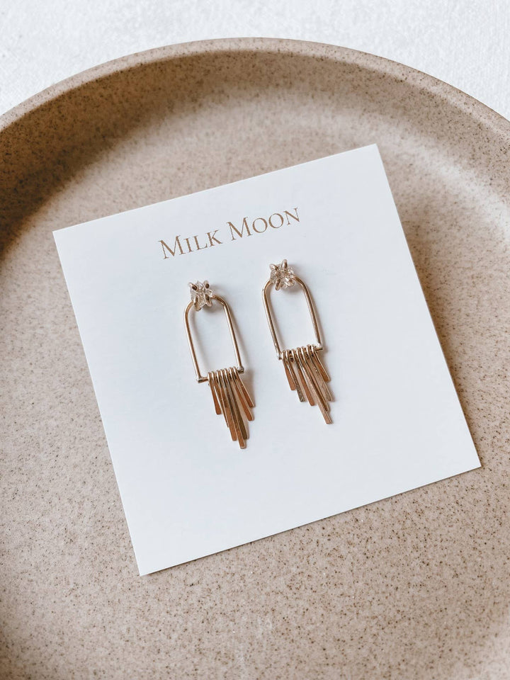 Milk Moon Fringe Earrings - Herkimer Quartz