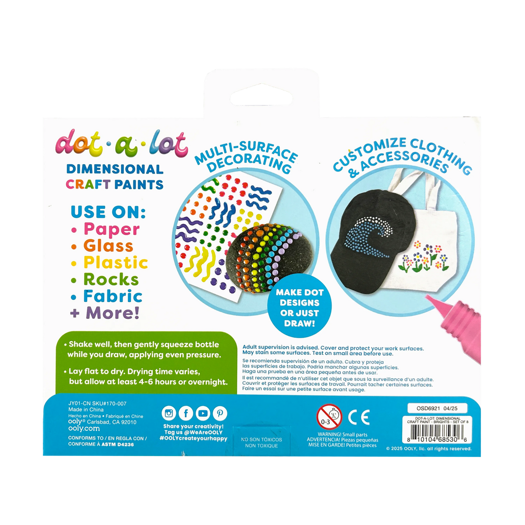Ooly Dot-A-Lot Dimensional Craft Paint - Bright (Set of 8)