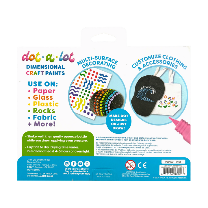 Ooly Dot-A-Lot Dimensional Craft Paint - Bright (Set of 8)