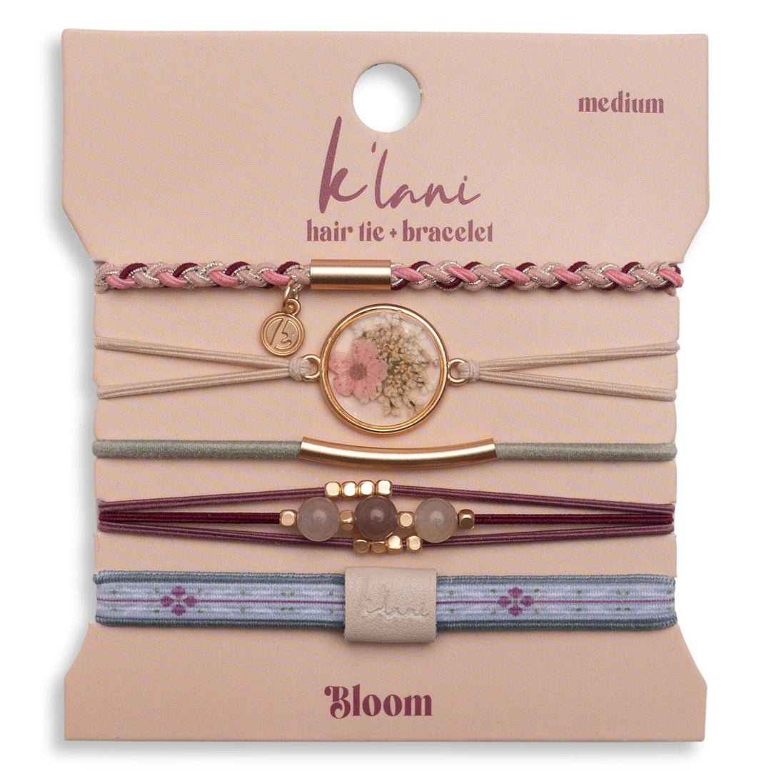 K'lani  "Bloom" Maroon and Pink with Pressed Flowers Hair Tie Bracelets