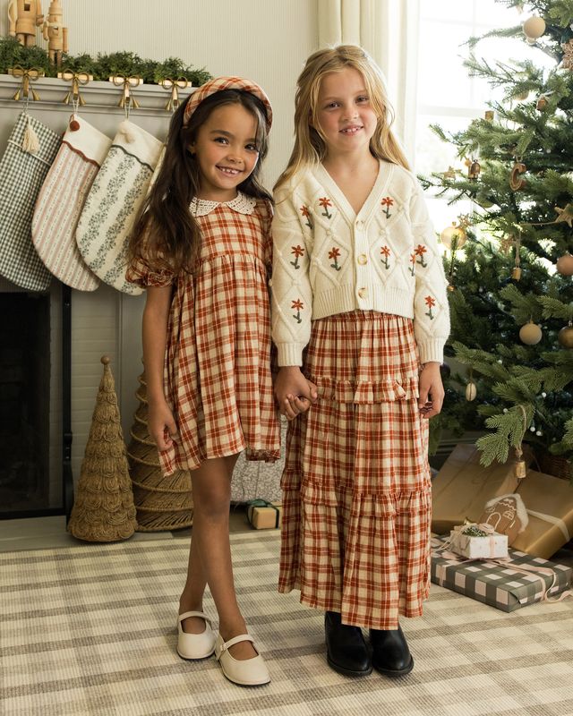 Rylee + Cru Ruffled Midi Skirt - Red Plaid