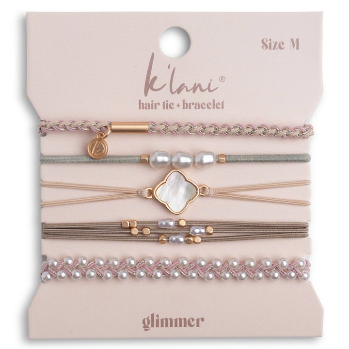 K'lani "Glimmer" Soft Pinks with Pearl and Gold Accent Hair Tie Bracelets
