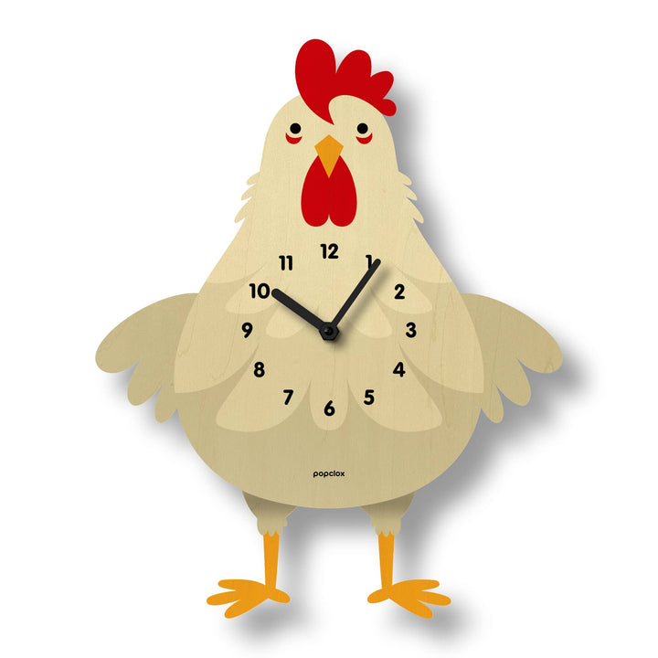 Popclox White Cleo Chicken Pendulum Clock - Wood