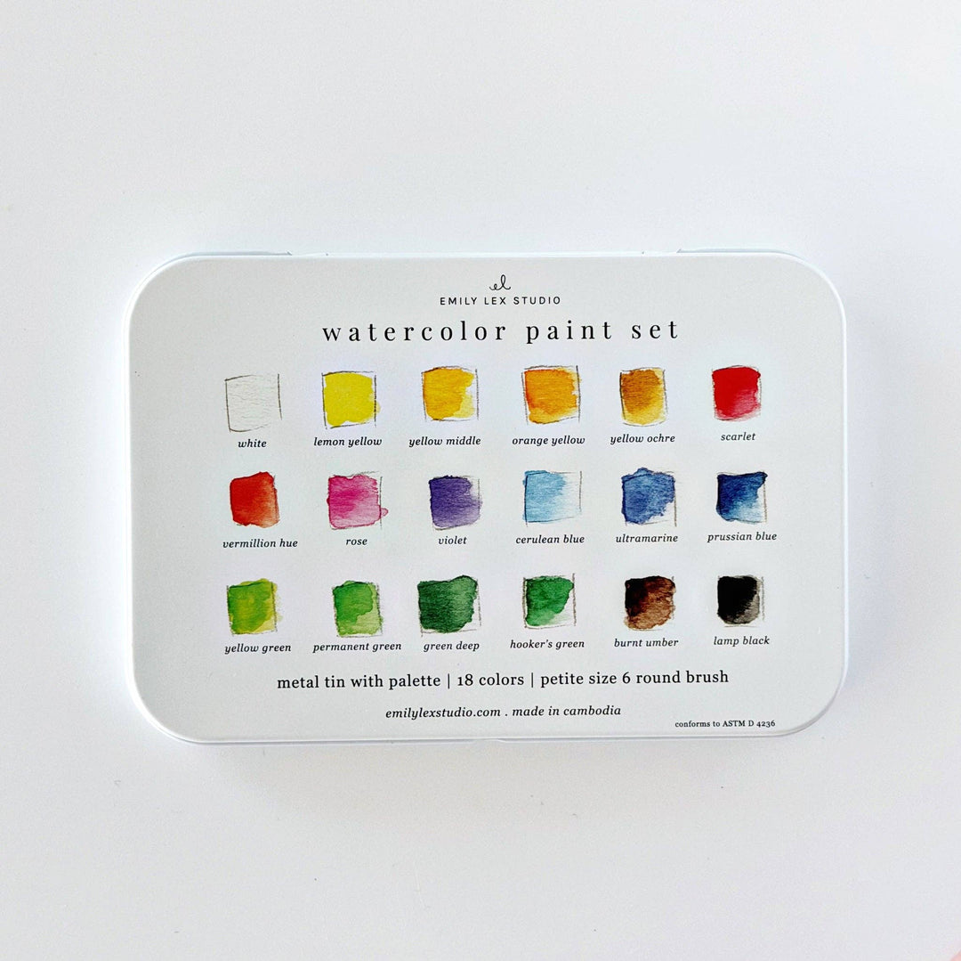 Emily Lex Studio Watercolor Paint Set - 18 Colors With Brush