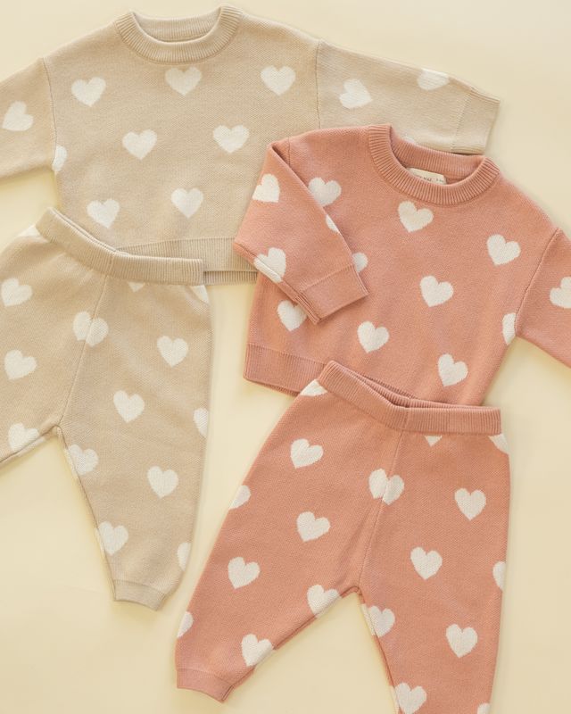 Quincy Mae Heart Knit Pants - Pink