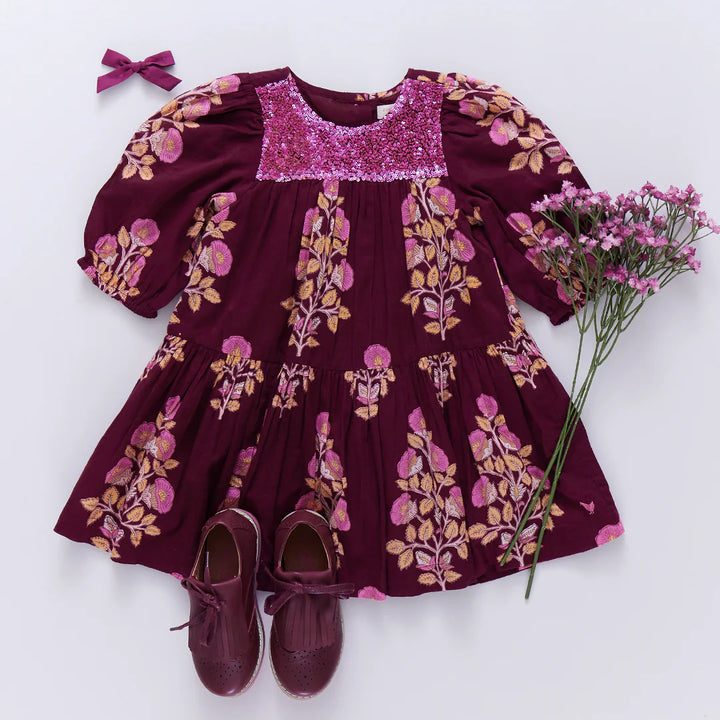 Pink Chicken Fiona Dress - Burgundy Bouquet Floral