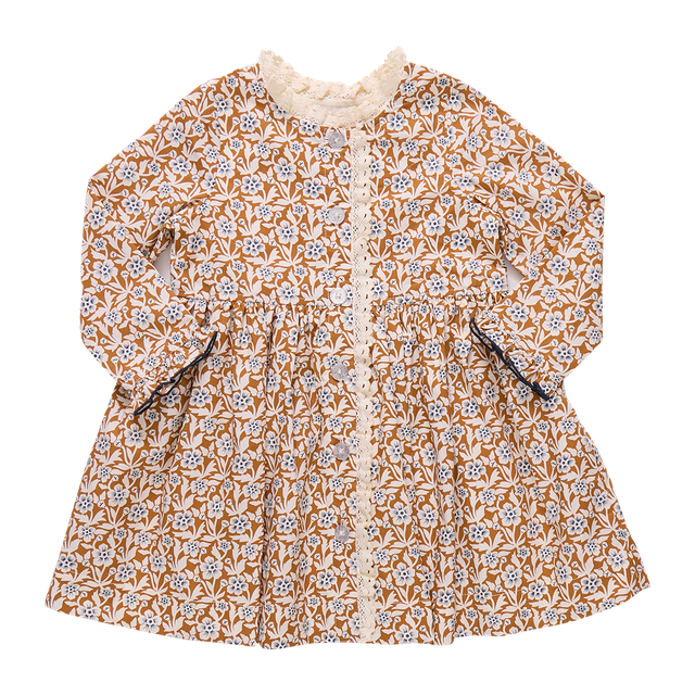 Pink Chicken Autumn Dress - Gold Climbing Floral