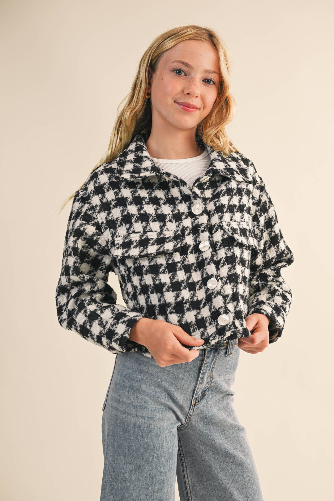 Heart And Arrow Tweed Houndstooth Pattern Jacket
