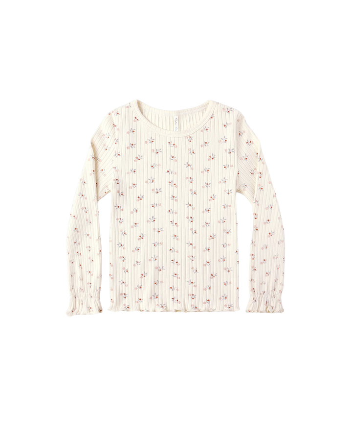 Rylee + Cru Ribbed Long Sleeve Top - Natural Ditsy