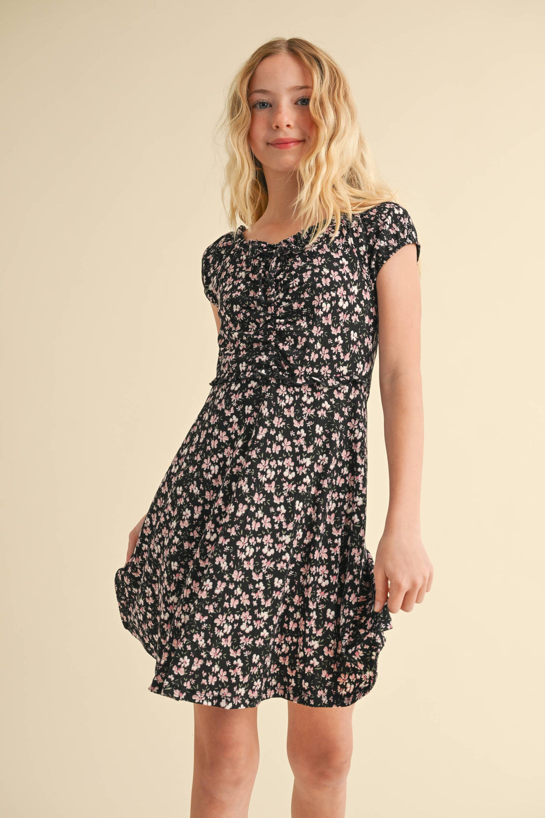 Heart And Arrow Puff Sleeve Cinch Front Dress