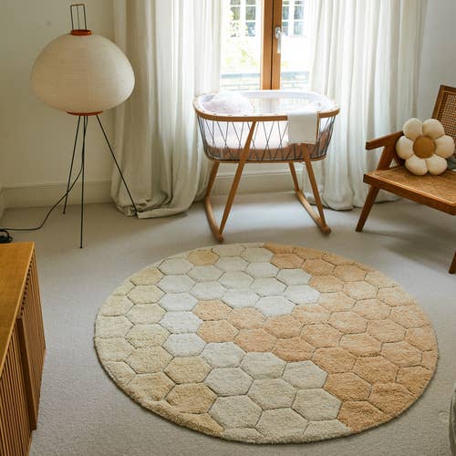 Lorena Canals Washable Rug - Round Honeycomb Golden
