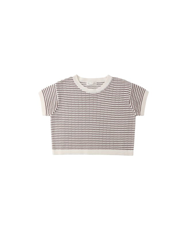Rylee + Cru Boxy Crop Knit Tee - Chocolate Stripe