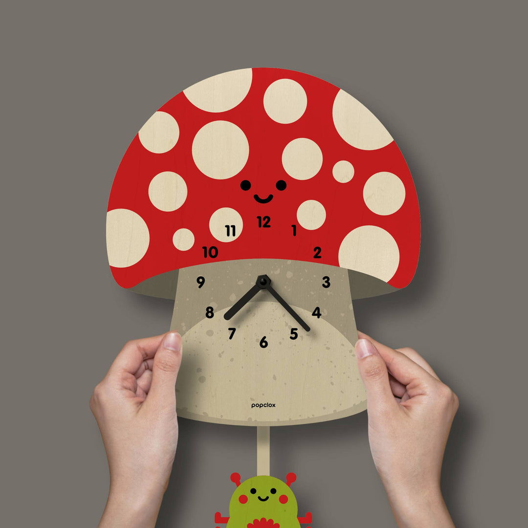 Popclox Mushroom Pendulum Clock - Wood