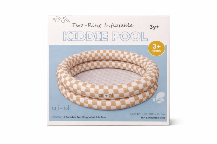 Ali+Oli Two-Ring Inflatable Kiddie Pool - Tan Checkers