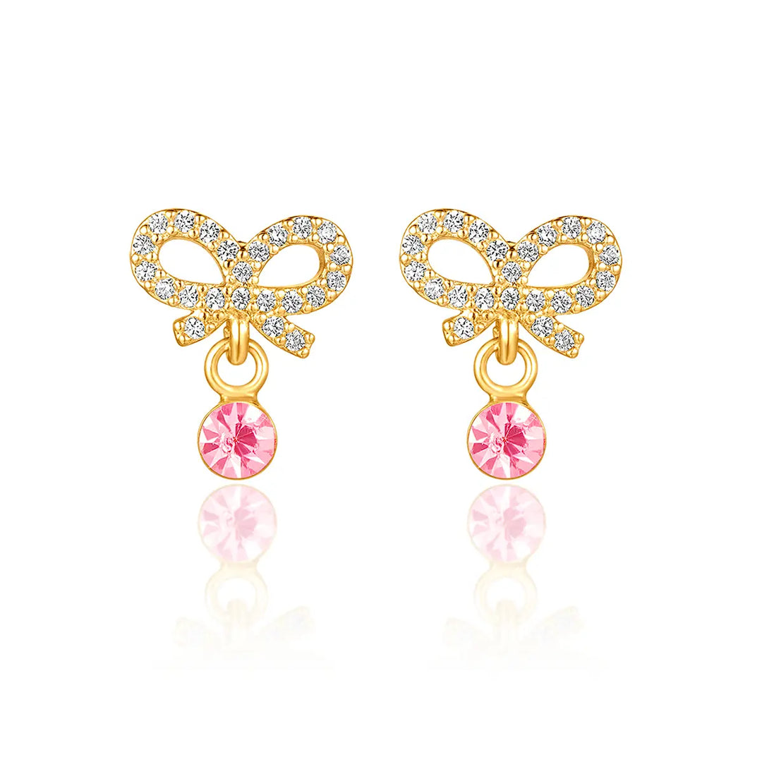 Girl Nation Crystal Bow Cutie Stud Earrings with Cz